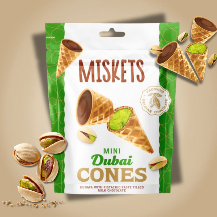 Misket Mini Dubai Cones – Waffel-Kegel mit Pistazien-Kadayif-Füllung & Milchschokolade, 50g