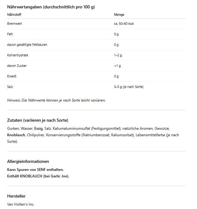 5x Van Holten's Pickle – Pickle Rick, Sour Sis, Hot Mama, Garlic Joe & Big Papa – Amerikanischer Snackklassiker – 5 x Einzelverpackt