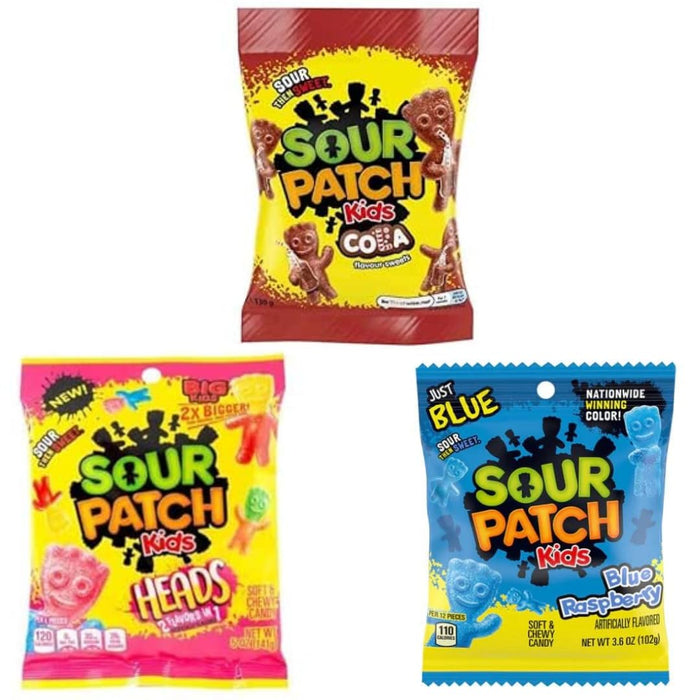 3er Sour Patch Überraschungspaket Saure Gummibärchen – 3×102 g Beutel | 10 mögliche Sorten | Extra sauer & fruchtig
