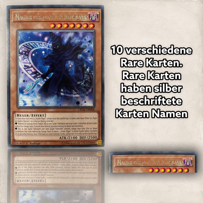 Yugioh Kartenset mit 100 Karten DEUTSCH (85 Commons - 10 rares - 5 Holos) - mit möglichen Magiern oder Drachen + 1 zufälligen aktuellen Booster in erster Edition + Heartforcards®Versandschutz