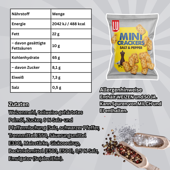 24x LU Mini Crackers Salt & Pepper – Knusprige Mini-Cracker mit Salz & Pfeffer, Vorteilspack