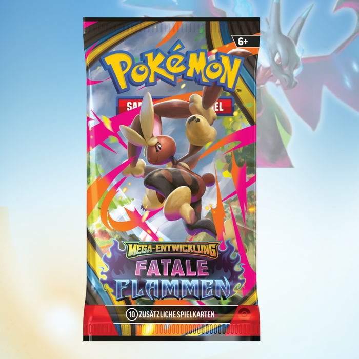 1x Pokémon TCG – ME02 „Mega Entwicklung: Fatale Flammen“ Booster | 1-Booster-Pack | Deutsche Edition