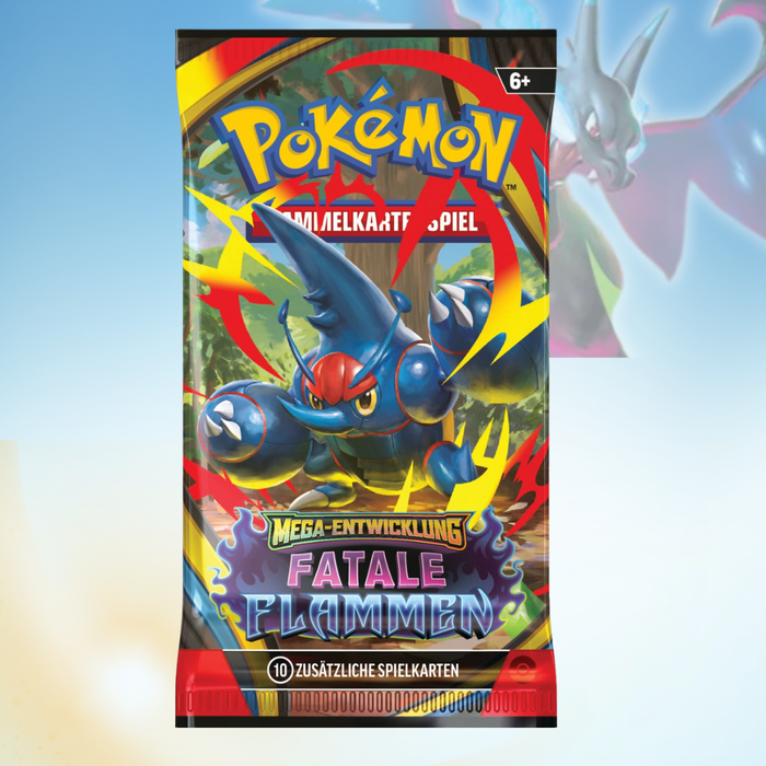 1x Pokémon TCG – ME02 „Mega Entwicklung: Fatale Flammen“ Booster | 1-Booster-Pack | Deutsche Edition