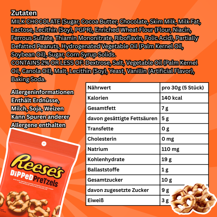 Reese’s Dipped Pretzels 120g | Knusprige Brezeln mit Erdnussbutter & Milchschokolade | Süß-salziger Snack