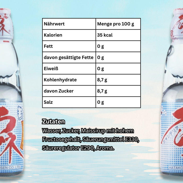 4 x 200ml Hata Kosen Ramune Original | Japanische Kult-Limonade mit Glasmarmor