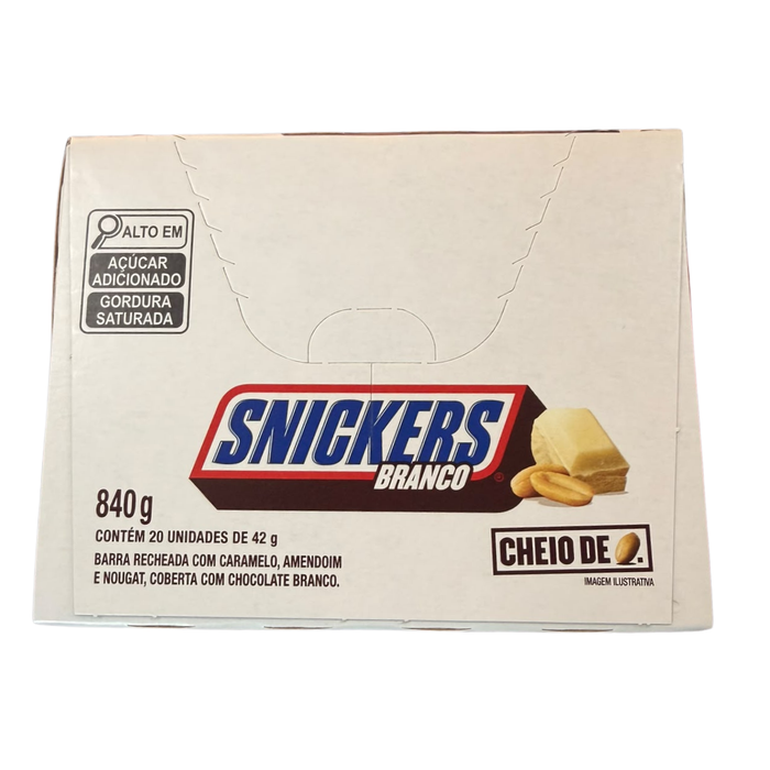 SNICKERS Branco White Chocolate Riegel 20 x 42 g – 1 Packung mit 20 Riegeln – Brasilianische Schokoriegel mit weißer Schokolade, Erdnüssen, Karamell und Nougat – 840 g
