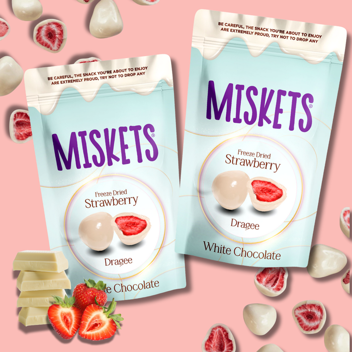 2x Miskets Gefriergetrocknete Erdbeeren in Weißer Schokolade – 2×80g | Knusprige Erdbeer-Snacks