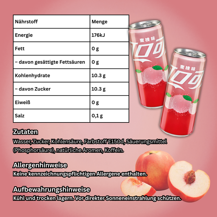 Coke Peach – Coca-Cola mit Pfirsichgeschmack, Erfrischungsgetränk mit Koffein, 33ml Dose