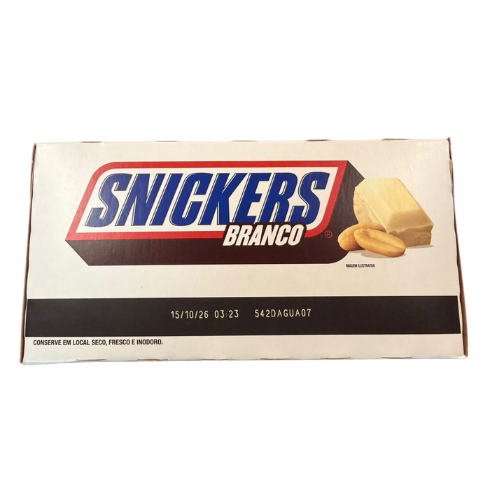 SNICKERS Branco White Chocolate Riegel 20 x 42 g – 1 Packung mit 20 Riegeln – Brasilianische Schokoriegel mit weißer Schokolade, Erdnüssen, Karamell und Nougat – 840 g