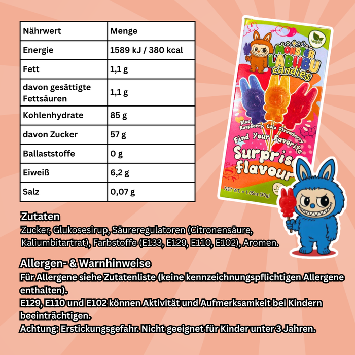 Monster Labubu Candies Surprise Flavour Lollipop – Überraschungs-Lutscher | 30 g