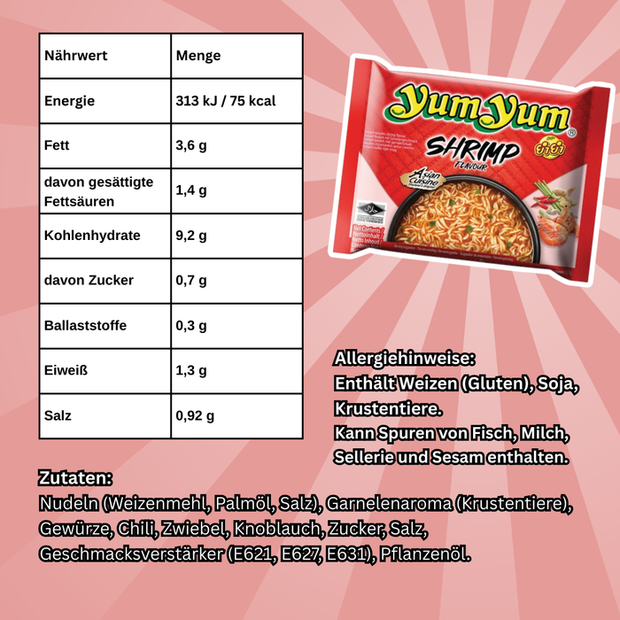 Yum Yum Instant Noodles Mix – 10× Vegetable, 10× Shrimp, 10× Curry