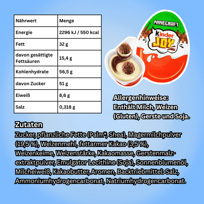 24x Kinder Joy Minecraft Überraschungsei mit Milchcreme & Kakao, 24x20g