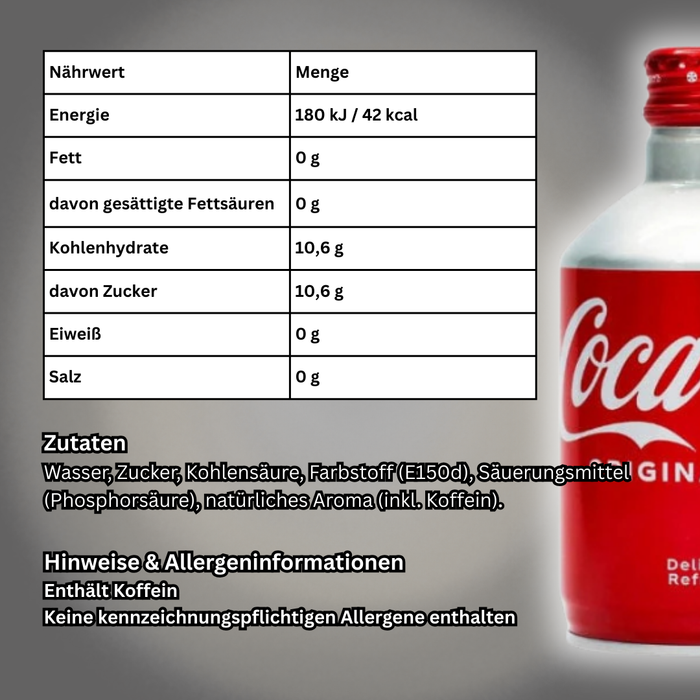 1x Coca-Cola Metal Bottle Japan – Klassische Coca-Cola in Aluminiumflasche | 300 ml
