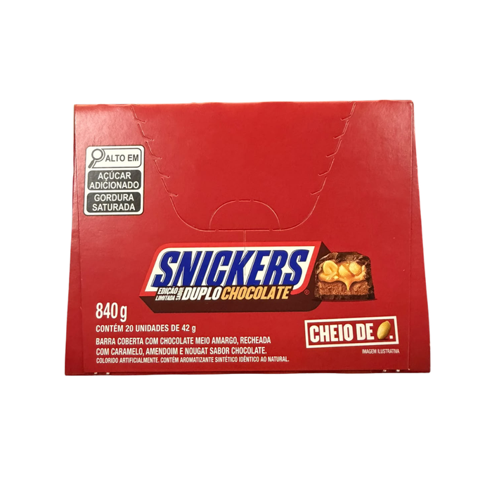 SNICKERS Duplo Chocolate 20 x 42 g – Brasilianische Limited Edition – Schokoriegel mit doppeltem Schokoladengenuss, Erdnüssen, Karamell und Nougat – 20er-Pack – 840 g