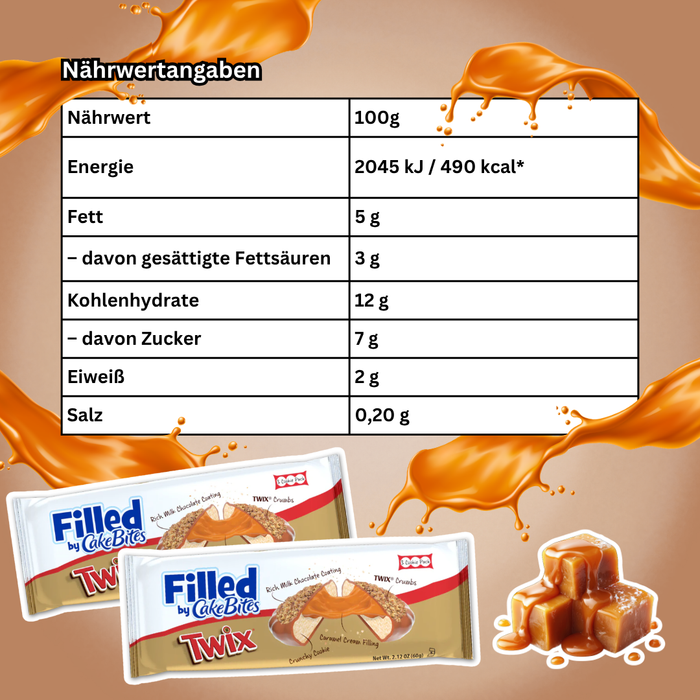 1x CakeBites Filled Twix Cookies mit Karamell & Schokolade (60g)