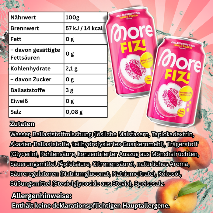 More Nutrition FIZI Ballaststoff Limo White Peach 330 ml – Erfrischungsgetränk mit Weißpfirsichgeschmack