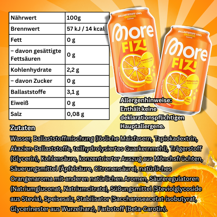 More Nutrition FIZI Ballaststoff Orange 330 ml – Erfrischungsgetränk mit Orangengeschmack