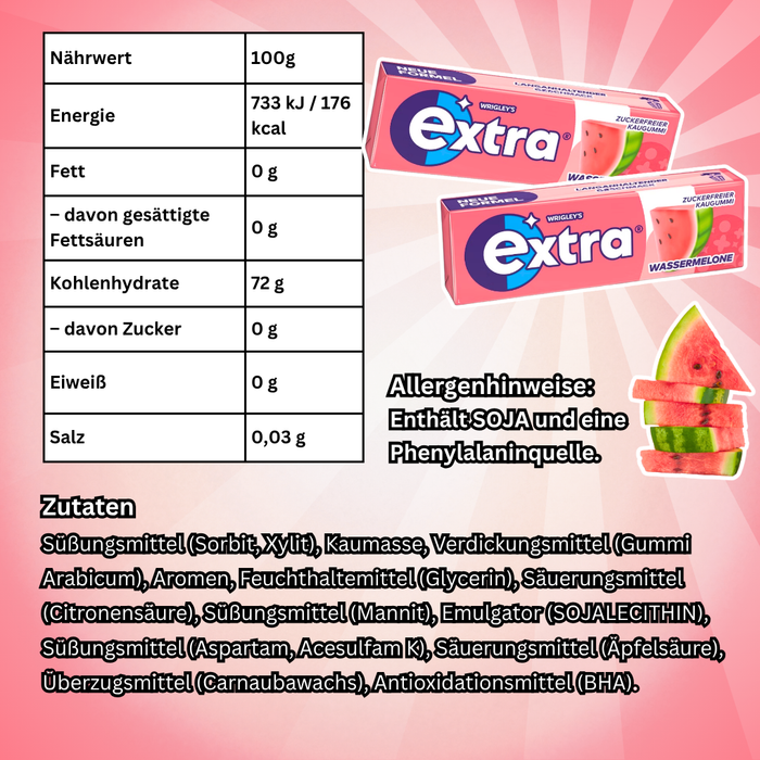 30× Wrigley's Extra Wassermelone Zuckerfreier Kaugummi – 30 Packungen à 10 Stück
