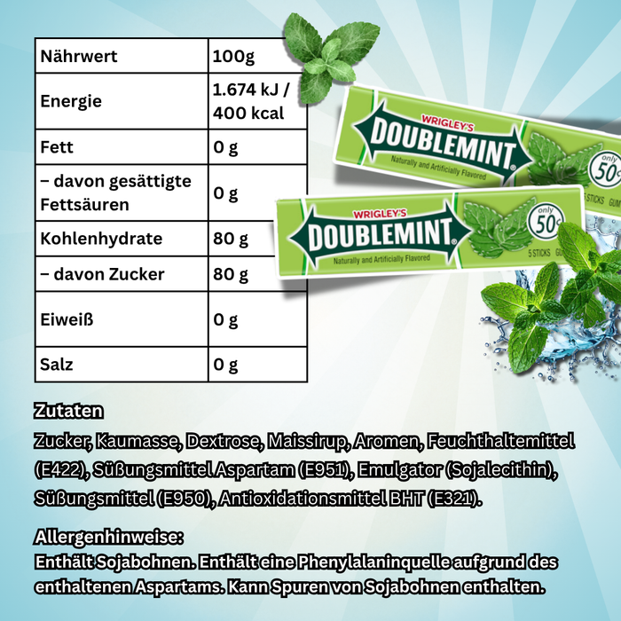 Wrigley's Double Mint Kaugummi, 20 x 5 Sticks | 100 Sticks