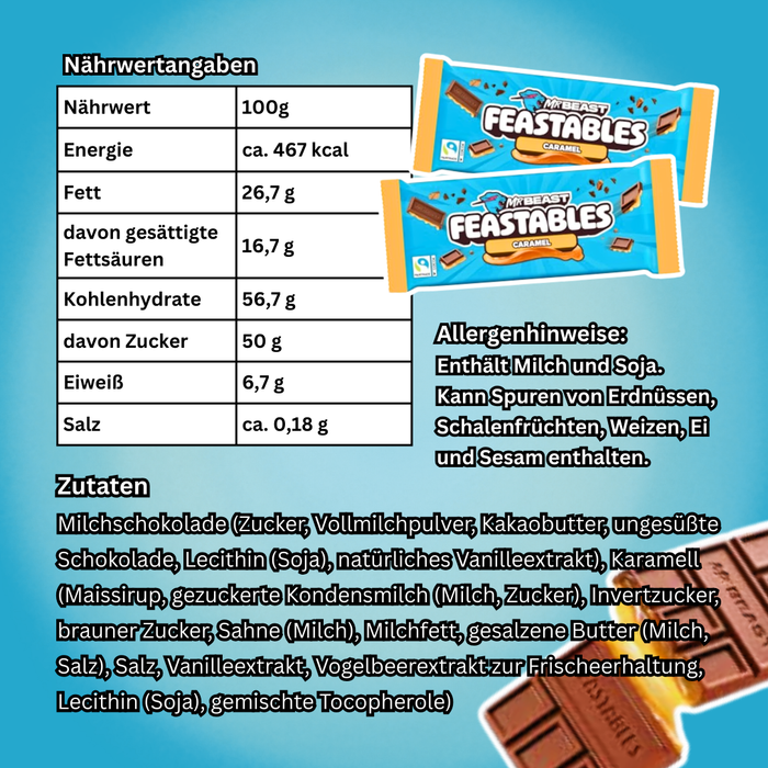 Mr Beast Feastables Caramel Schokolade – 10 Riegel – 10×60 g