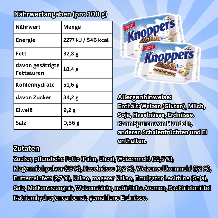24× Knoppers Milch-Haselnuss-Schnitte – Knusprige Waffel mit Milchcreme, Nougatcreme & Haselnüssen – 24×25 g