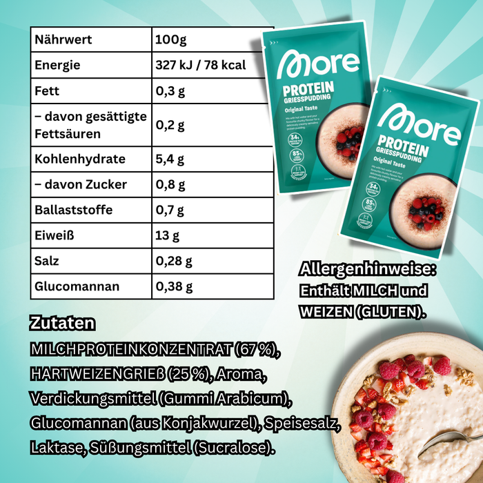 MORE Protein Porridge Original Taste 62 g + Protein Grießpudding Original Taste 60 g – Protein Frühstücks-Set