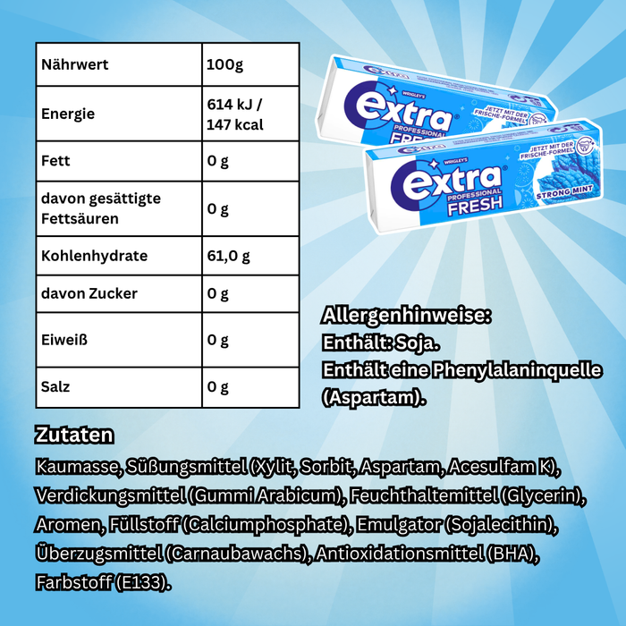 Wrigley's Extra Professional Fresh Strong Mint Kaugummi 30 x 10 Dragees – Zuckerfreier Kaugummi mit intensivem Minzgeschmack