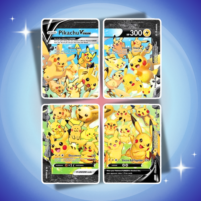Pokémon Pikachu V-UNION Card Frame Collection Box Chinesisch – 4 V-UNION Karten + 4 Booster