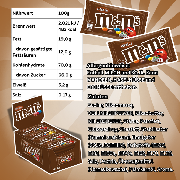 M&M'S Chocolate 24 × 45 g – Milchschokoladen-Dragees im Knuspermantel