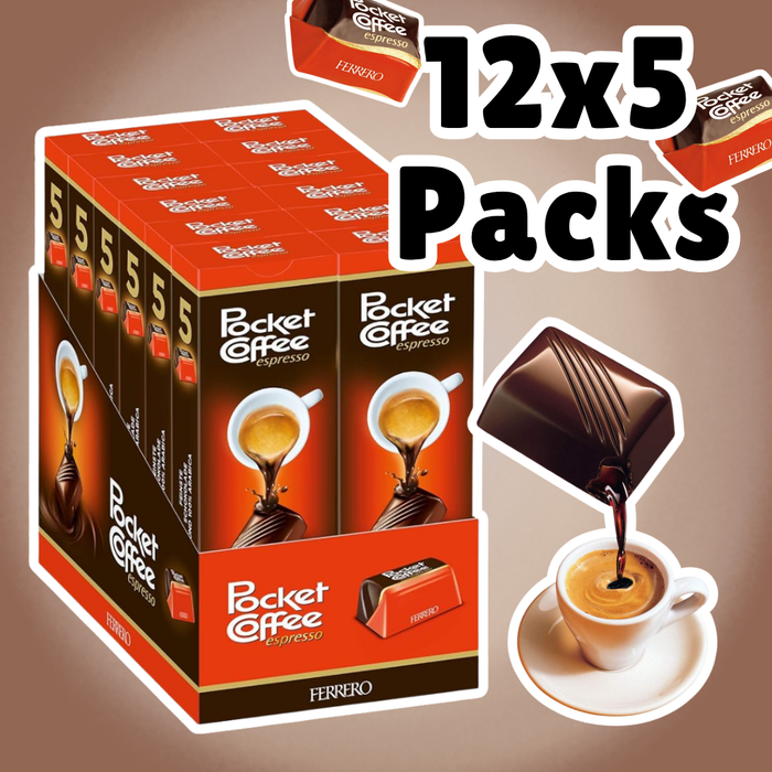 12x 5 Stück Ferrero Pocket Coffee Pralinen mit flüssiger Kaffee-Füllung 62.5g pro pack