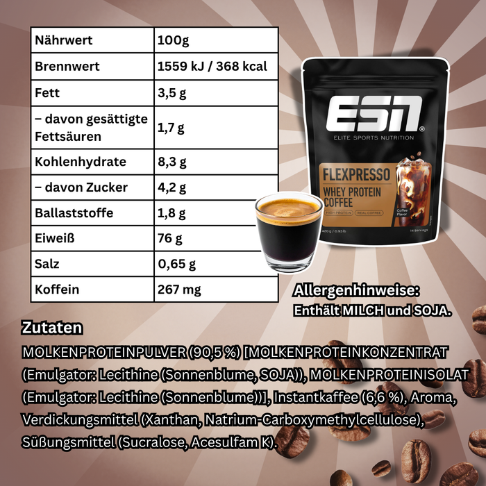 ESN Flexpresso Whey Protein Coffee 420 g – Protein-Kaffeepulver mit Instantkaffee