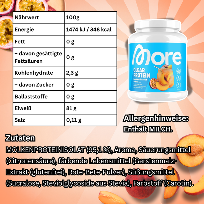 MORE Protein Iced Tea Style Pure Peach Passion Fruit 600 g – Proteinpulver mit Pfirsich-Maracuja-Geschmack