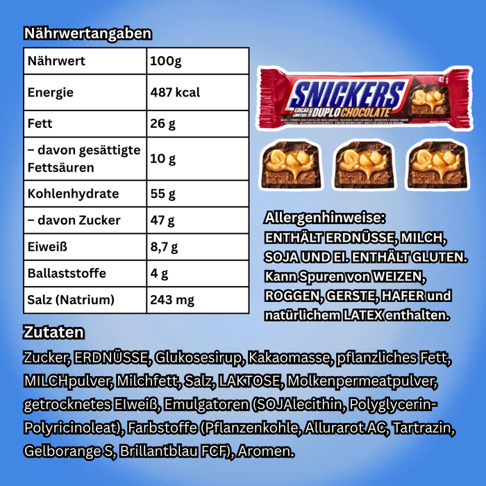 20x Snickers Duo Chocolate Riegel mit Erdnüssen & Karamell (20 x 42g)