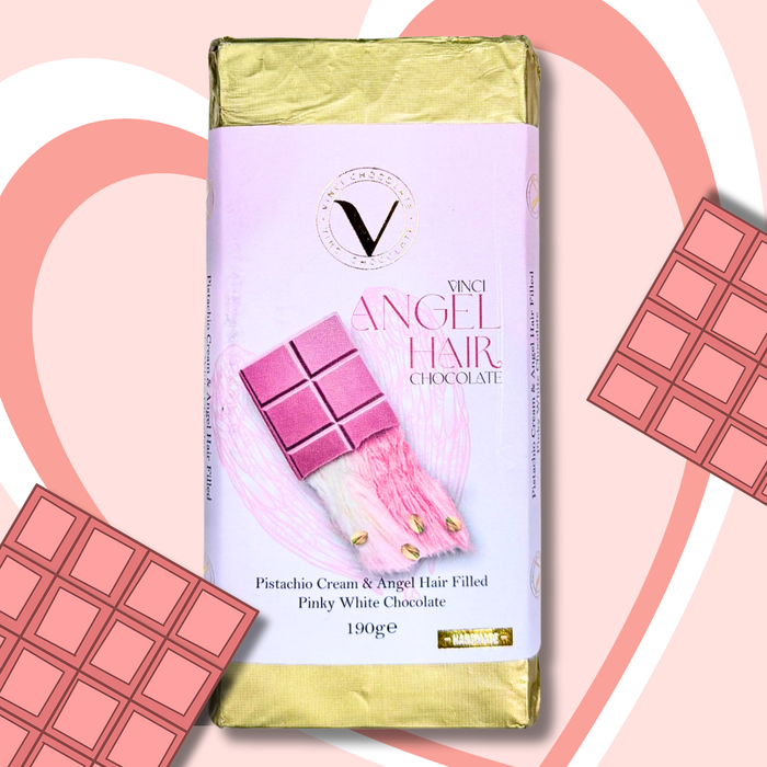 Angel Hair Schokolade Pinky – Ruby & Weiße Schokolade mit Zuckerwatte & Pistaziencreme | 190 g