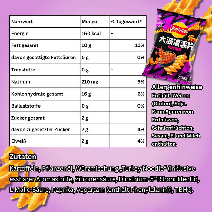 Lay’s Wavy Potato Chips Buldak Noodles Geschmack 70 g – Scharfe koreanische Nudel-Chips