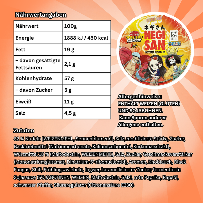 1x One Piece Negisan Instant Nudeln Spicy Beef Cup (65g)