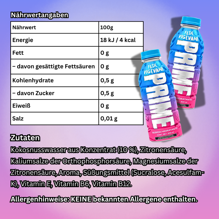 Prime Hydration Fede Vigevani Energydrink & Elektrolytgetränk 500ml
