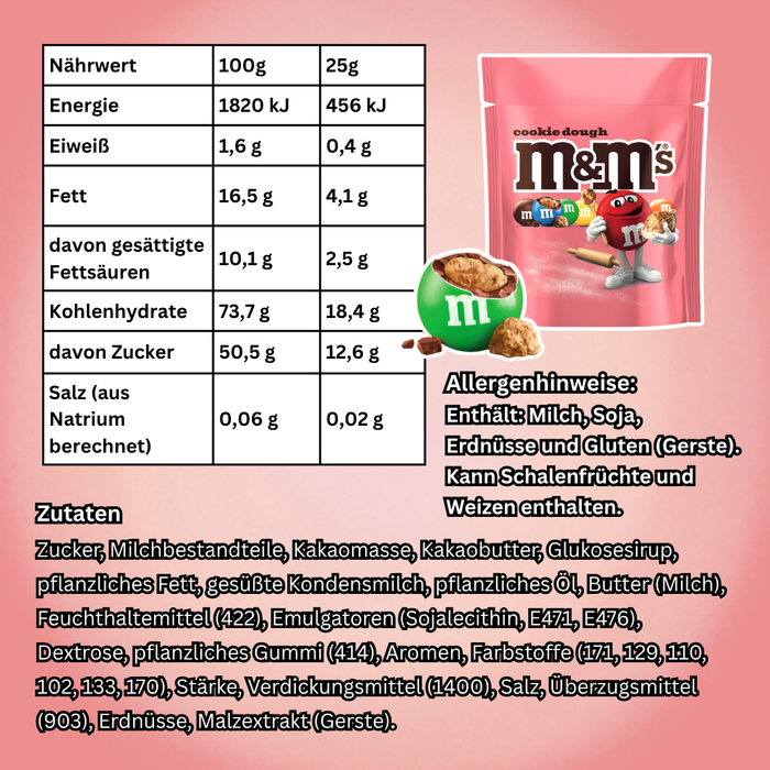 M&M's Cookie Dough Schokolinsen mit Keksteigfüllung 102 g – Knusprige Schokolade mit Cookie Dough Kern