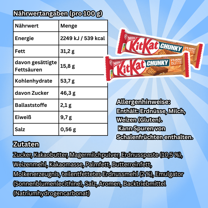 24× KitKat Chunky Peanut Butter – Waffelriegel mit Erdnussbutter und Milchschokolade – 24×42 g