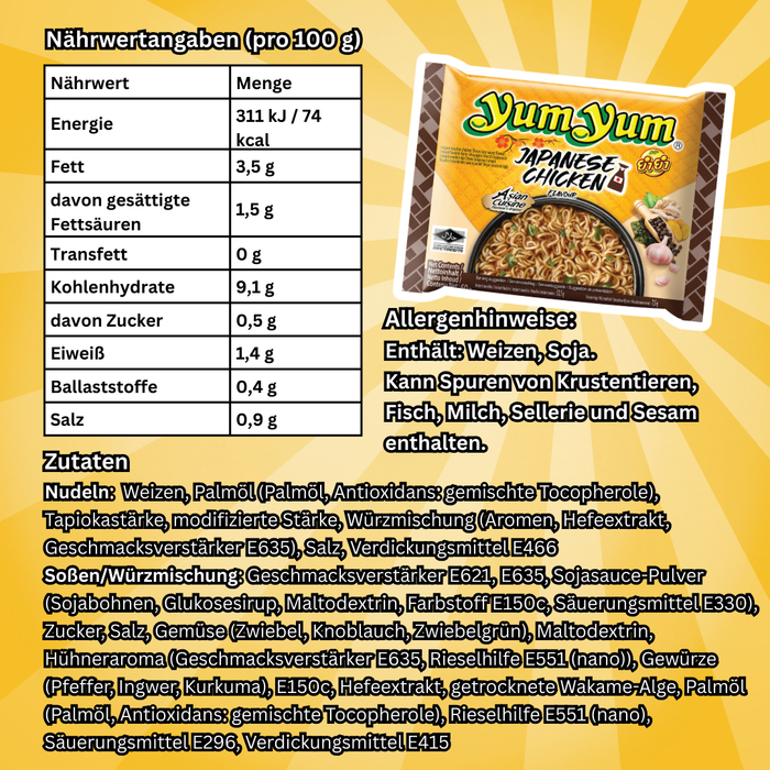 30× Yum Yum Japanese Chicken Shoyu – Instant-Nudeln mit Hühnergeschmack, 30×60 g
