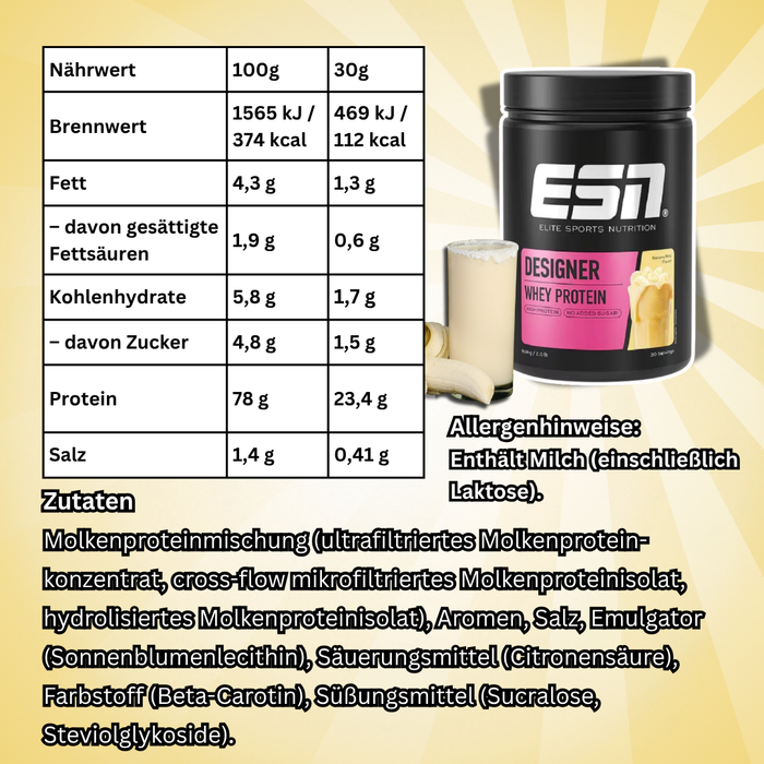 ESN Designer Whey Protein Pulver 908 g Banana Milk – Whey Konzentrat & Isolat