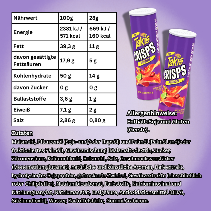 Takis Crisps Fuego 155 g – Scharfe Kartoffelchips mit Chili- und Limettengeschmack