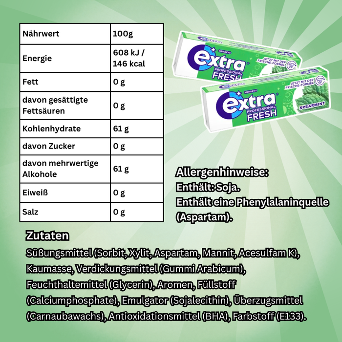 Wrigley's Extra Professional Fresh Spearmint Kaugummi 30 x 10 Dragees – Zuckerfreier Kaugummi mit Spearmintgeschmack