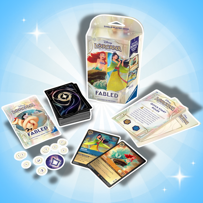 Disney Lorcana Fabled Starter Deck Amber & Sapphire Englisch – 60 Karten + Booster Pack