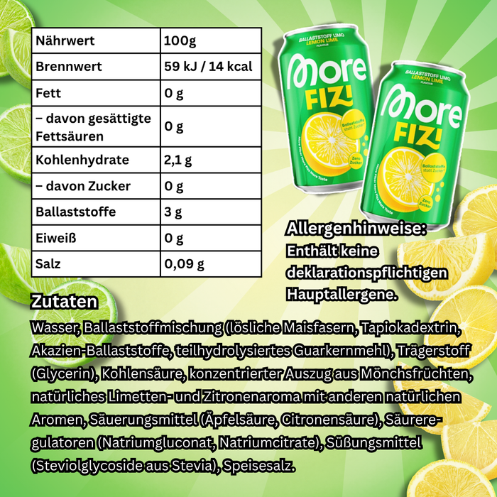 More Nutrition FIZI Lemon Lime 330 ml – Erfrischungsgetränk mit Zitronen-Limetten-Geschmack