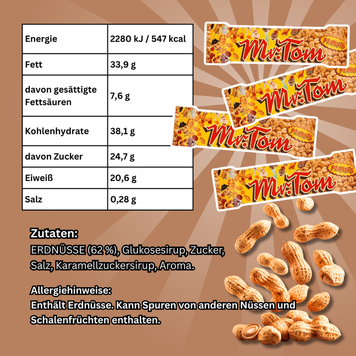Mr. Tom Erdnussriegel 36 x 40 g – Knuspriger Erdnuss-Snack im Multipack