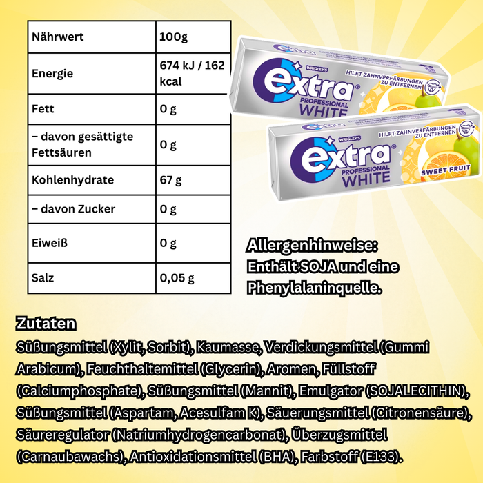 30× Wrigley's Extra Professional White Sweet Fruit Zuckerfreier Kaugummi – 30 Packungen à 10 Stück