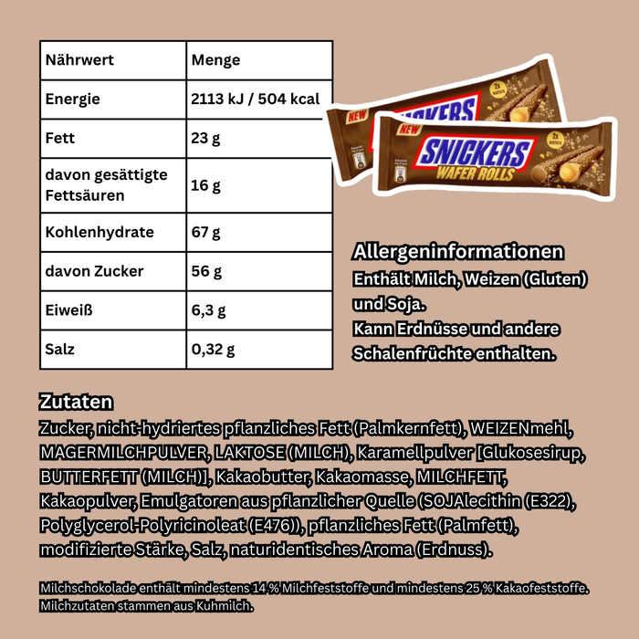 12x Snickers Wafer Rolls – Schokoladen-Riegel | 12er Pack | 12×24g