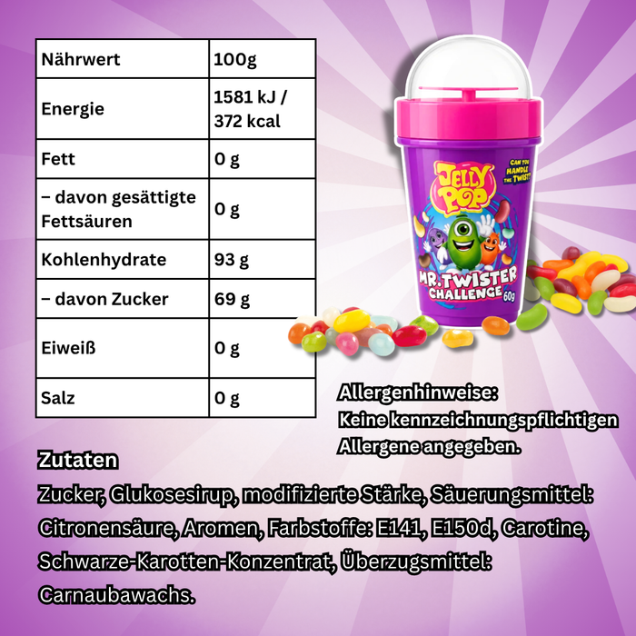 JellyPop Mr. Twister Challenge 60 g – Fruchtgummi mit verschiedenen Geschmacksrichtungen