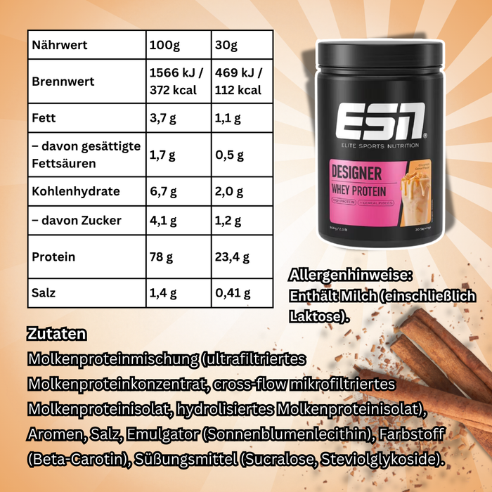ESN Designer Whey Protein Pulver 908 g Cinnamon Cereal – Whey Protein Konzentrat & Isolat